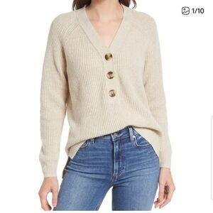 Madewell Cream Ribbed Wool Blend Lyle Henley Sweater